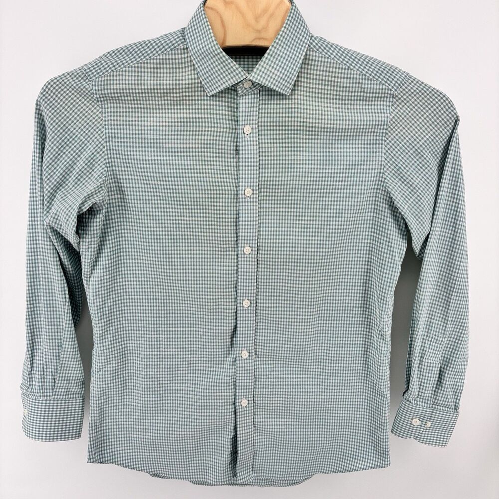 VENTURA Men's 105 Green White Check Plaid Long Sleeve Button Up Shirt